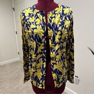 Lands' End Women's Floral button up cardigan- Yellow and Navy